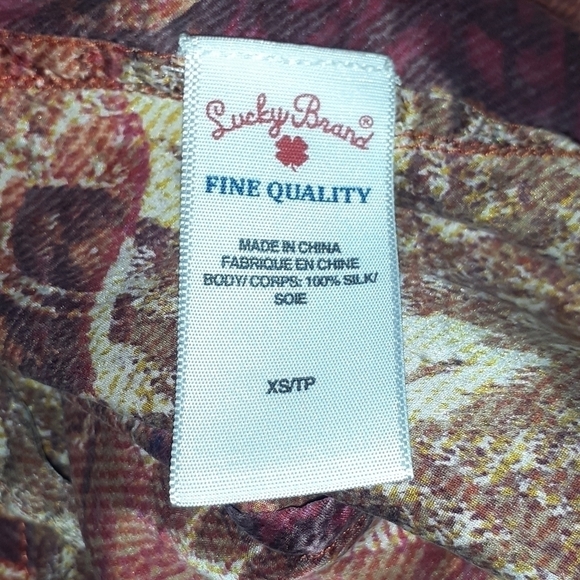 Lucky Brand 100% Silk Patchwork Paisley Button Down Shirt Red XS - Picture 7 of 8